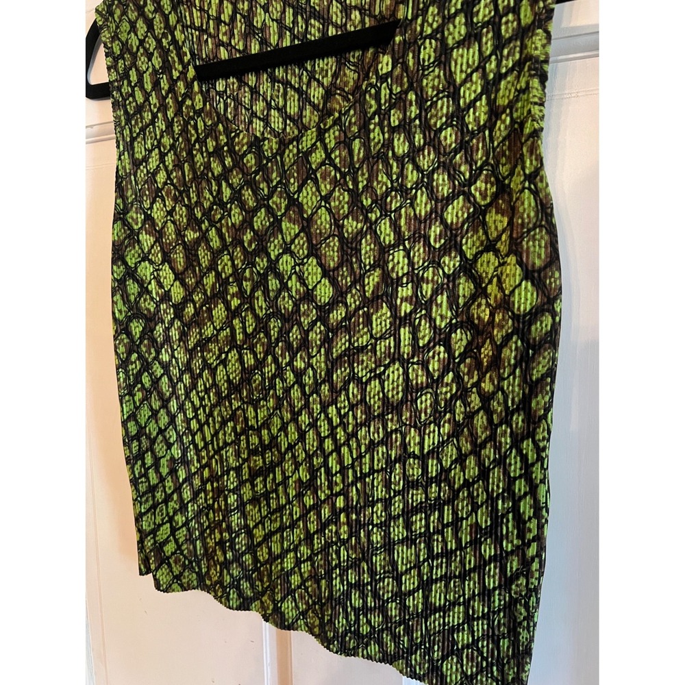 Vintage Y2K Plisse Lime Green Black Snakeskin Pleated Tank Top Size M - Picture 2 of 4
